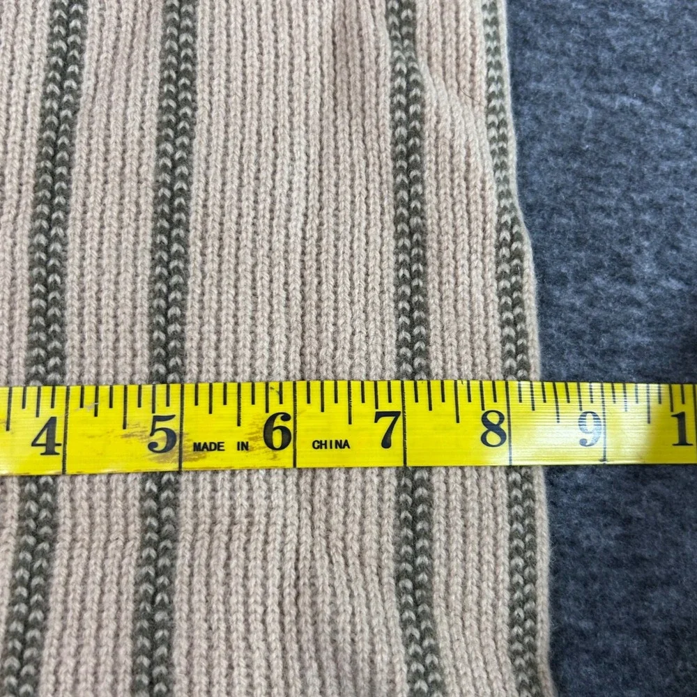 Gap Lambswool Blend Ribbed Knit Striped Fringe Scarf Tan Olive Green